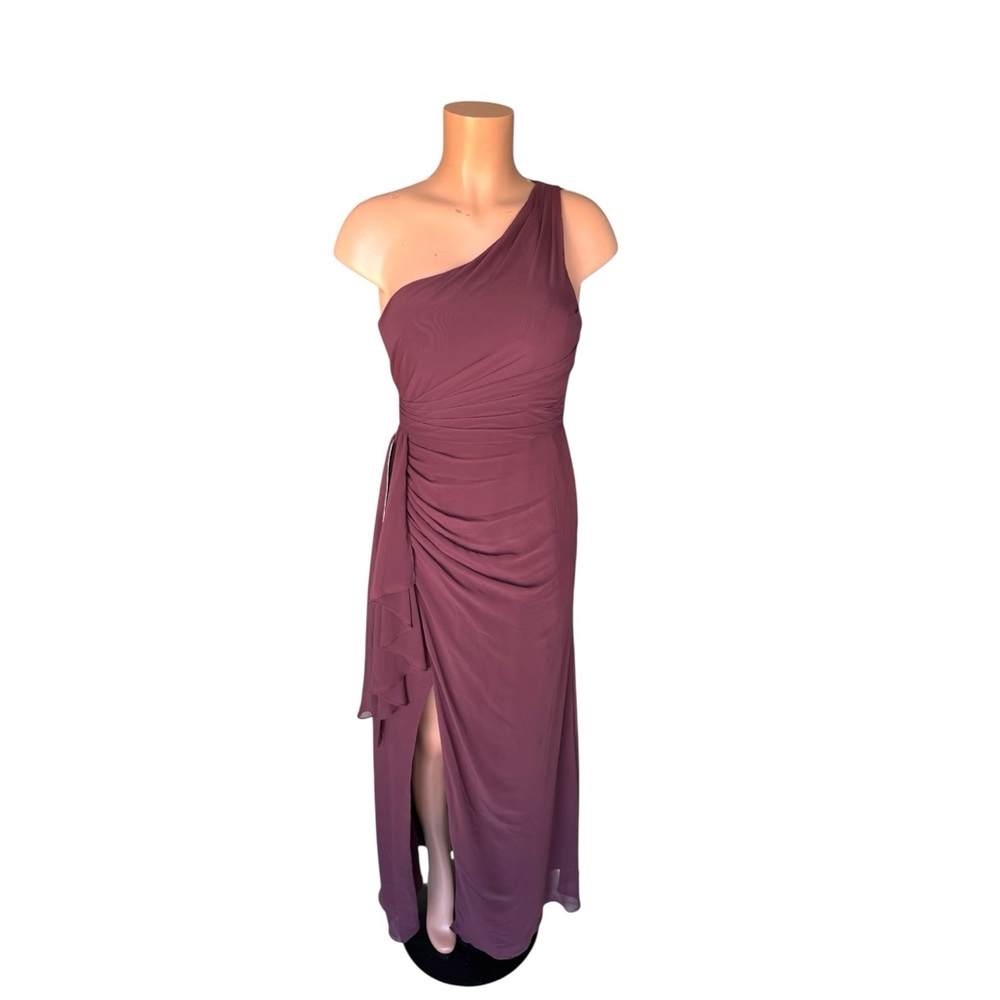 Azazie Maive One Shoulder Sangria Chiffon Dress Size 4 - Picture 10 of 16